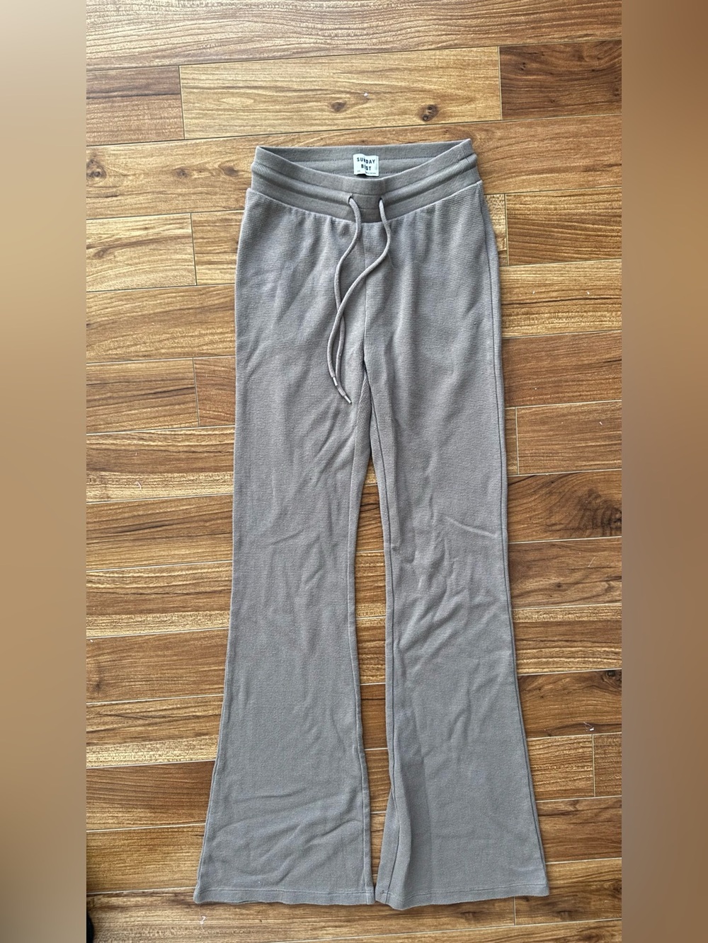 Sunday Best Waffle Knit Flare Pants - Tan/Beige - Size 2XS